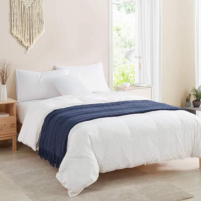 Bourina Throw Blanket Textured Solid Soft Sofa Throw Bed Runner Couch Cover Knitted Decorative Blanket Bed Runner, Navy 50"x90"