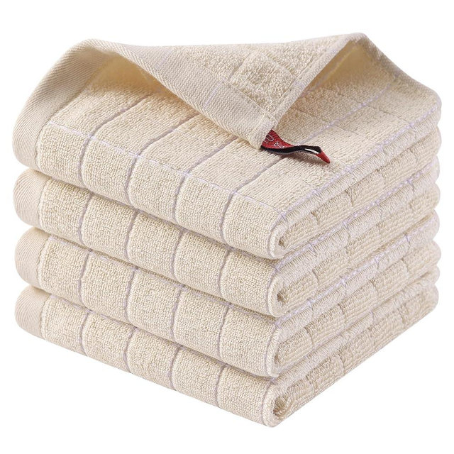 Homaxy 100% Cotton Terry Kitchen Dish Cloths, Ultra Soft and Absorbent Dish Towels for Kitchen, Suitable for Drying and Washing Dishes, 4 Pack, 12 x 12 Inches, Beige