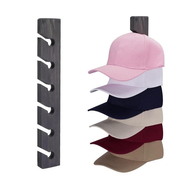 keletop Hat Rack for Wall Baseball Cap Organizer Hanger (2 Pack) Modern Wooden Hat Holder Wall-Mounted Caps Display for Closet Door Bedroom Entryroom Laundry (Gray)