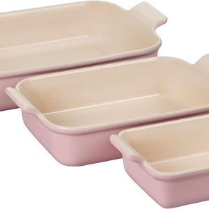Le Creuset Stoneware Set Of 3 Heritage Rectangular Dishes, Chiffon Pink
