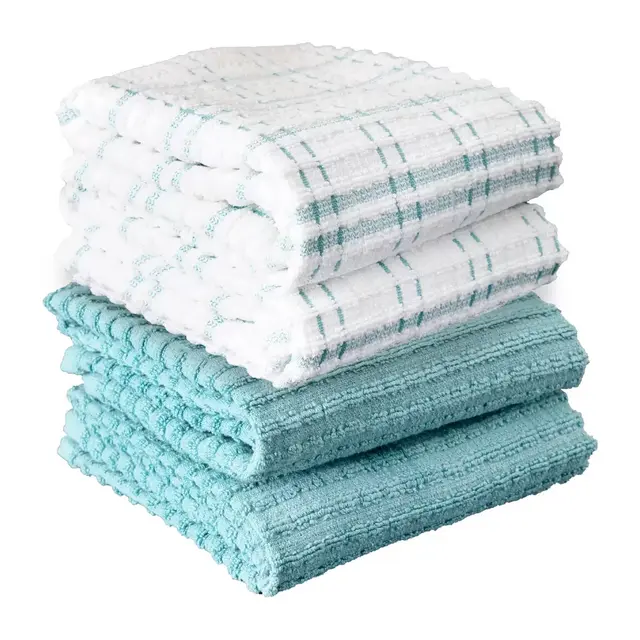 John Ritzenthaler Co. Royale 4-Pack Solid and Coordinate Kitchen Towel Set, Dew