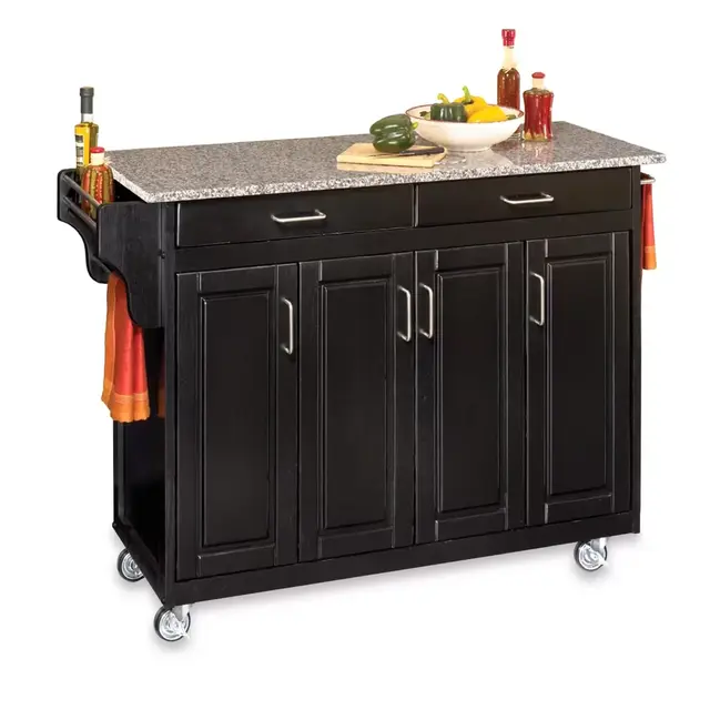 Home Styles Create-a-Cart Wood Kitchen Cart w/ Speckled Granite Top in Black