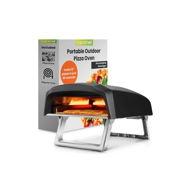 NutriChef Portable Outdoor Pizza Oven - Gas Fired, Fire & Stone Outdoor Pizza Oven