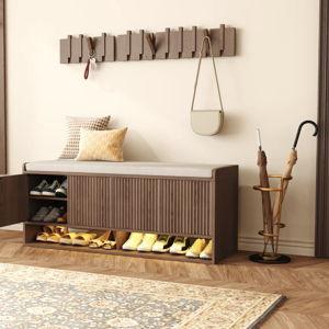 Fluted Entryway Shoe Storage Bench
