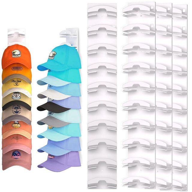 Hat Organizer for Baseball Caps 4Pack, Hat Rack for Wall with Strong Adhesive Hold up to 40 Hats, Hat Hanger Holder Display for Door Closet, Cap Organizer Storage Multilayer Two Mounting Option(White)