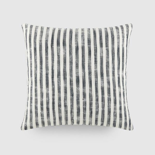 Yarn Dyed Cotton Decor Throw Pillow Cover and Pillow Insert Set in Bengal Stripe Pattern - Becky Cameron, Bengal Stripe Light Blue