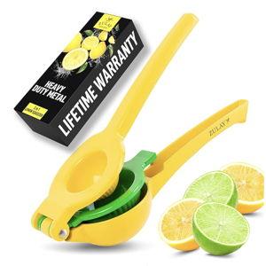 Zulay Kitchen Metal 2-in-1 Lemon Squeezer - Sturdy Max Extraction Hand Juicer Lemon Squeezer Gets Every Last Drop - Easy to Clean Manual Citrus Juicer - Easy-Use Lemon Juicer Squeezer - Yellow/Green