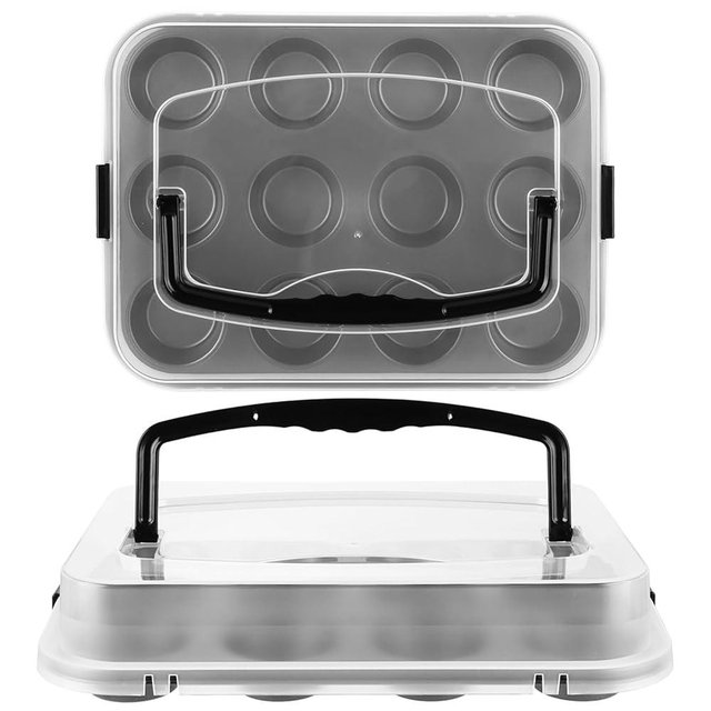 CYEAH 2 Pack Muffin Pan for Baking, Nonstick Cupcake Pan with Lid, 12-Cup Muffin Tin with Handle, Carbon Steel Cupcake Carrier for Baking & Transporting, Perfect for Party, Holiday, Gathering, Black