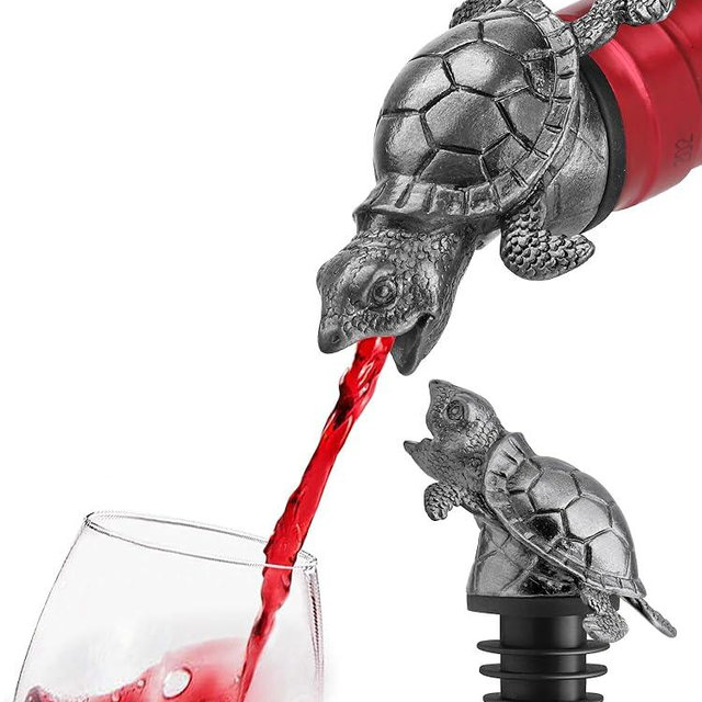 Sea Turtle Wine Pourer Bottle Stopper, Metal Animal Wine Aerator Spout with Leak-Proof Rubber, Universal Fit for Wine & Liquor Bottles, Drip-Free Turtle Wine Topper Bar Accessory Gifts for Wine Lovers
