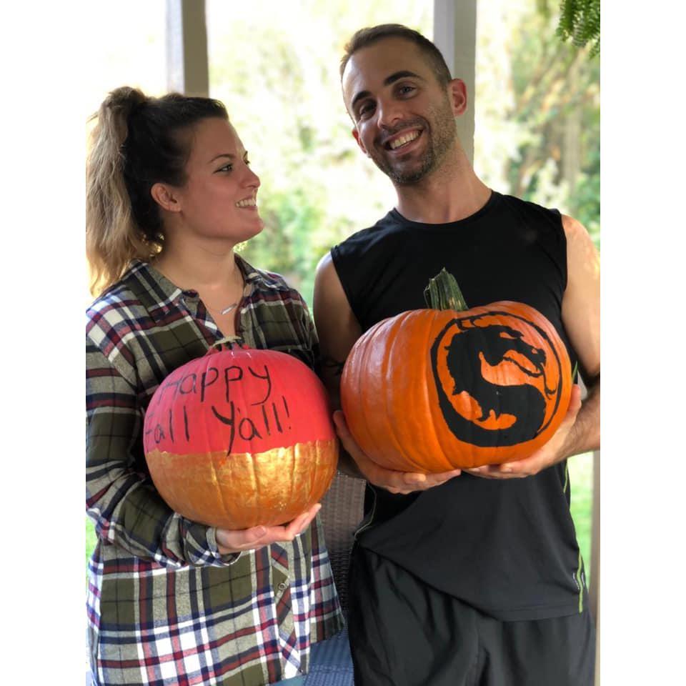 Our first time painting pumpkins together