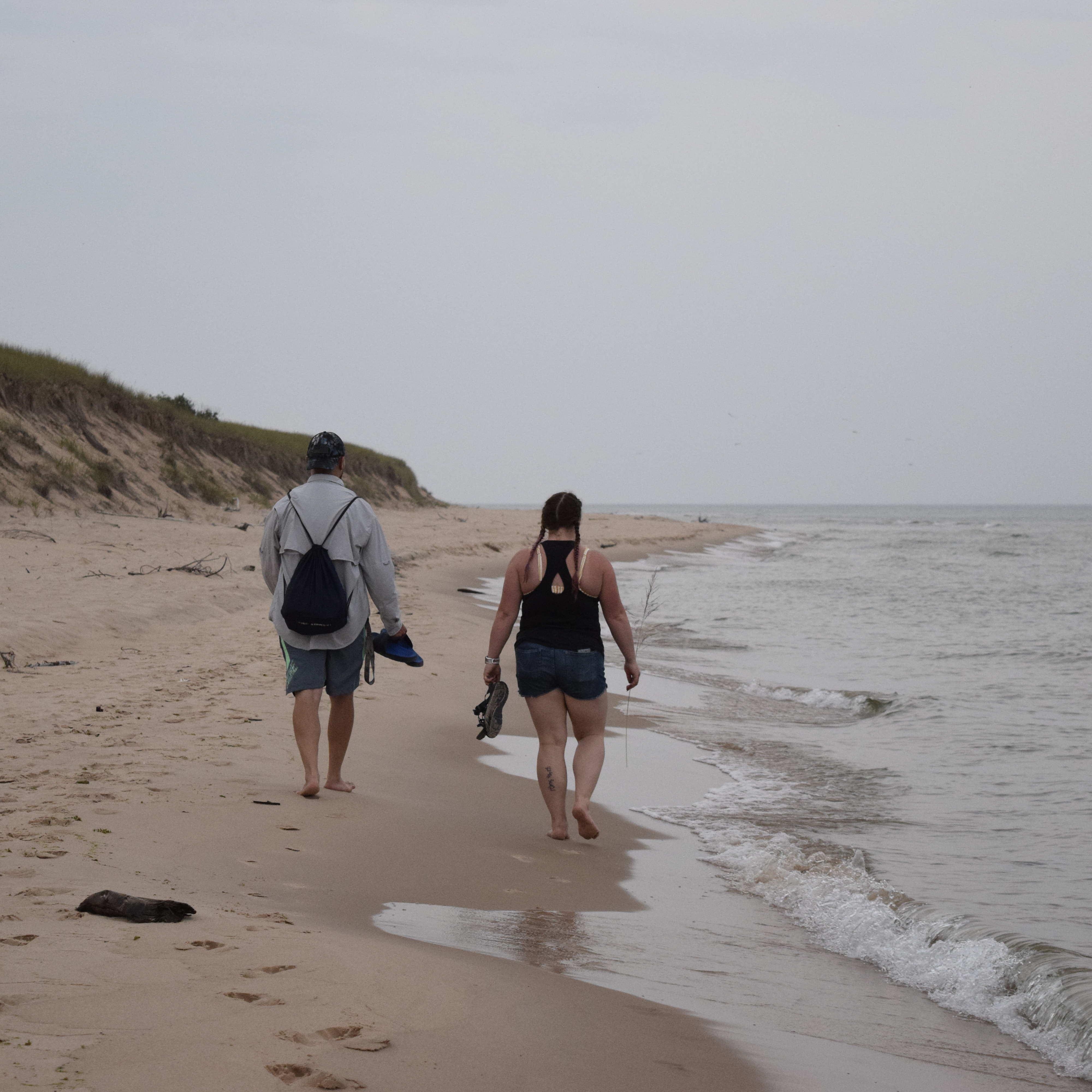 Walking back down the shore of Lake Michigan