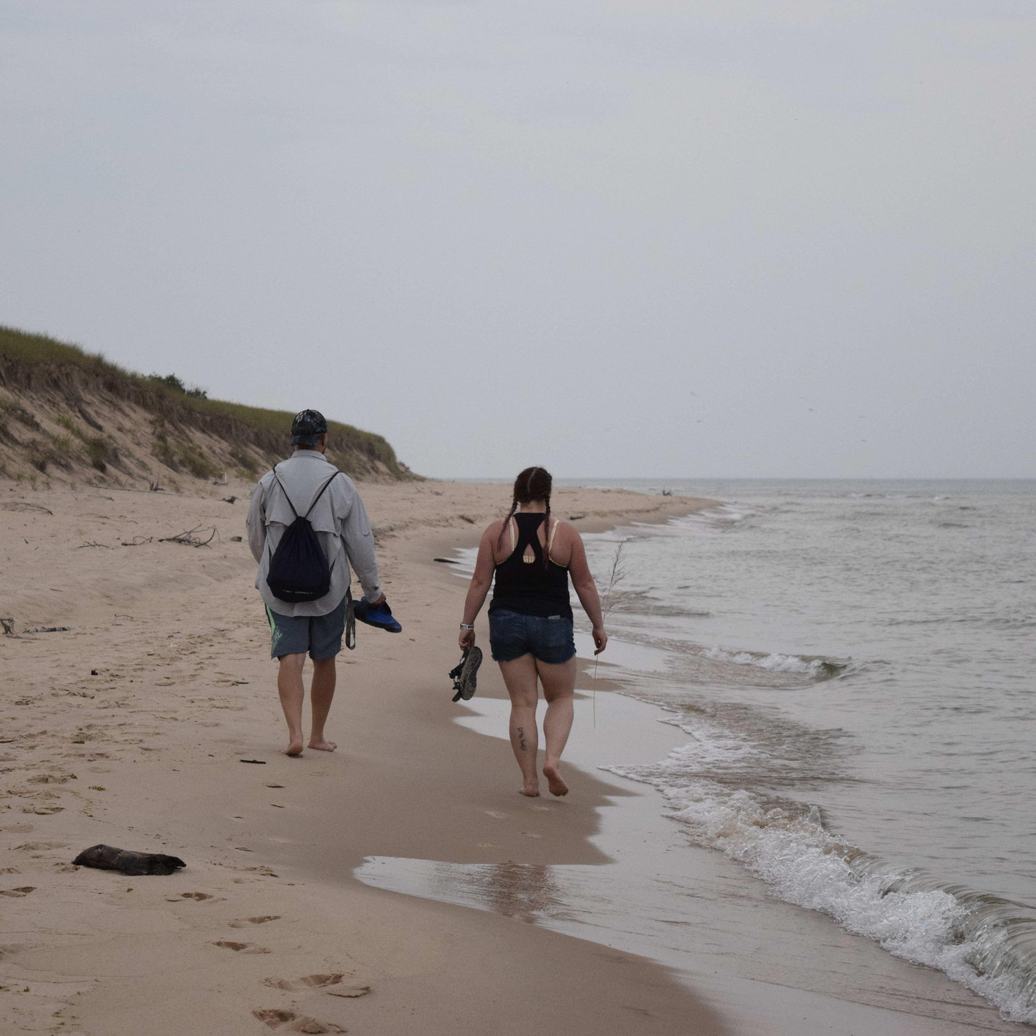 Walking back down the shore of Lake Michigan
