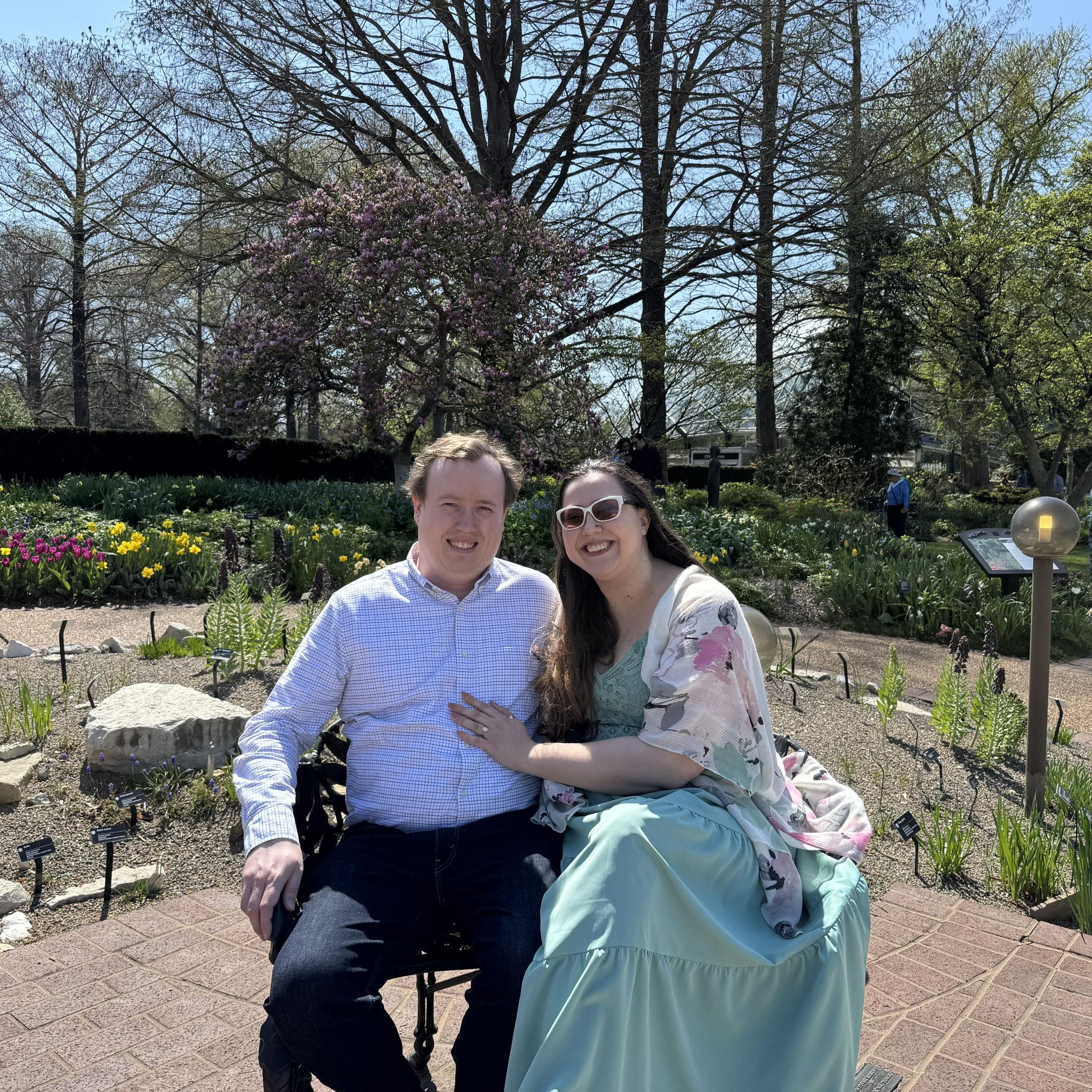 This photo was taken the day we got engaged at the Missouri Botanical Garden