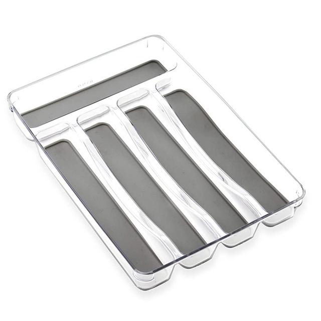 BINO 5-Slot Silverware Organizer, Grey - Utensil Drawer Organizer with Soft Grip Lining