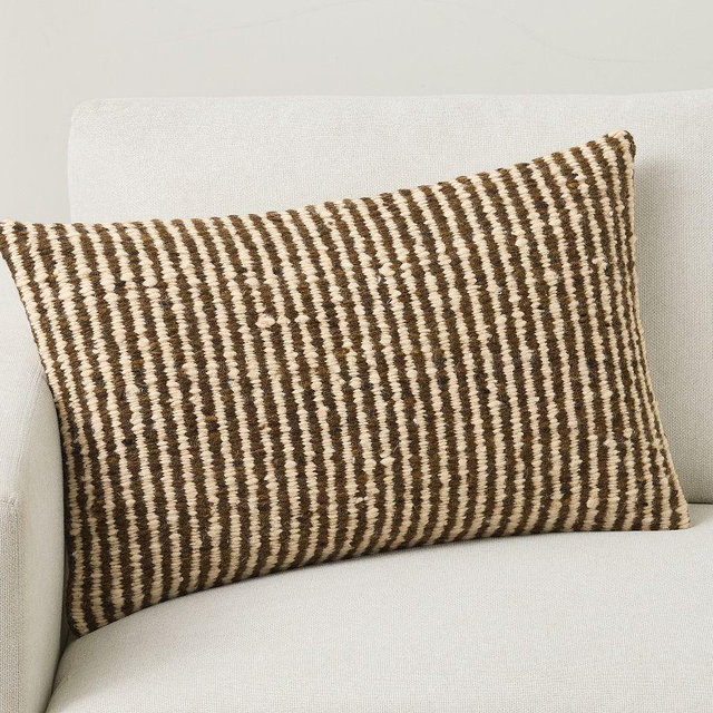 Enzo Stripe Lumbar Pillow Cover, 16" x 26", Espresso/Ivory