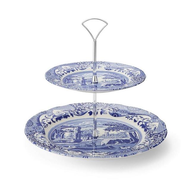 Portmeirion Home & Gifts Blue Italian 2 tier cake stand, Blue & White