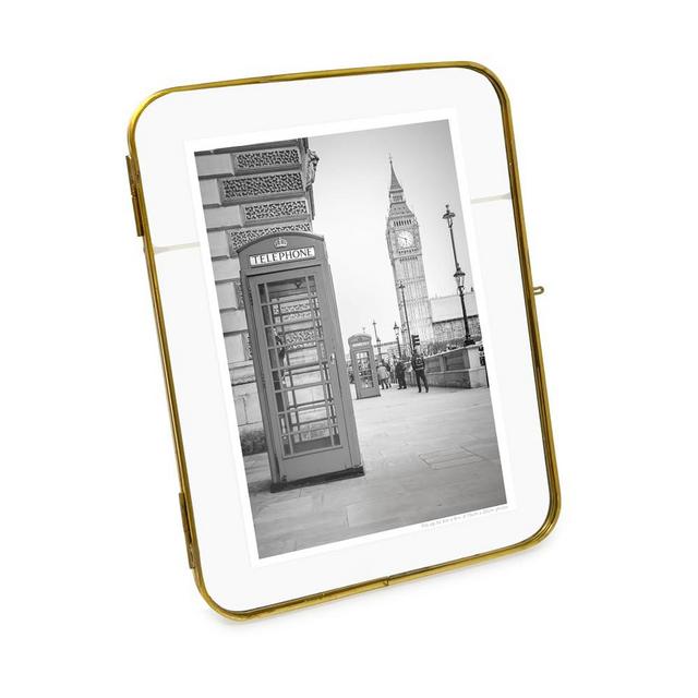 Isaac Jacobs 6x8 Vintage Style, Round-Edged Brass & Glass Metal Floating Picture Frame with Locket Closure (Vertical), Made for Tabletop Display (6x8 Vertical, Antique Gold)