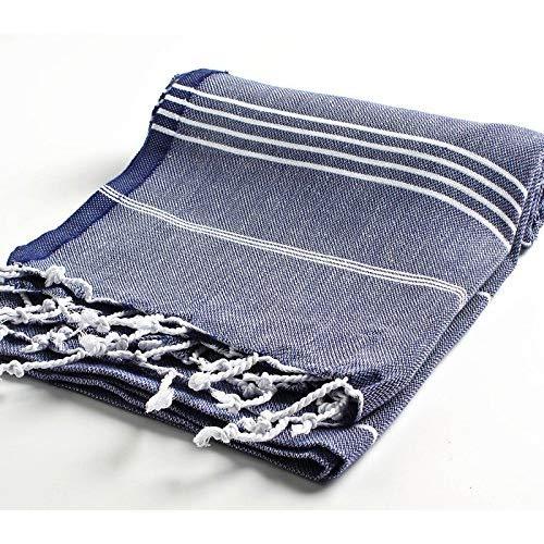Cacala 100% Cotton Pestemal Turkish Bath Towel, 37 x 70", Dark Blue - 1011101073835010