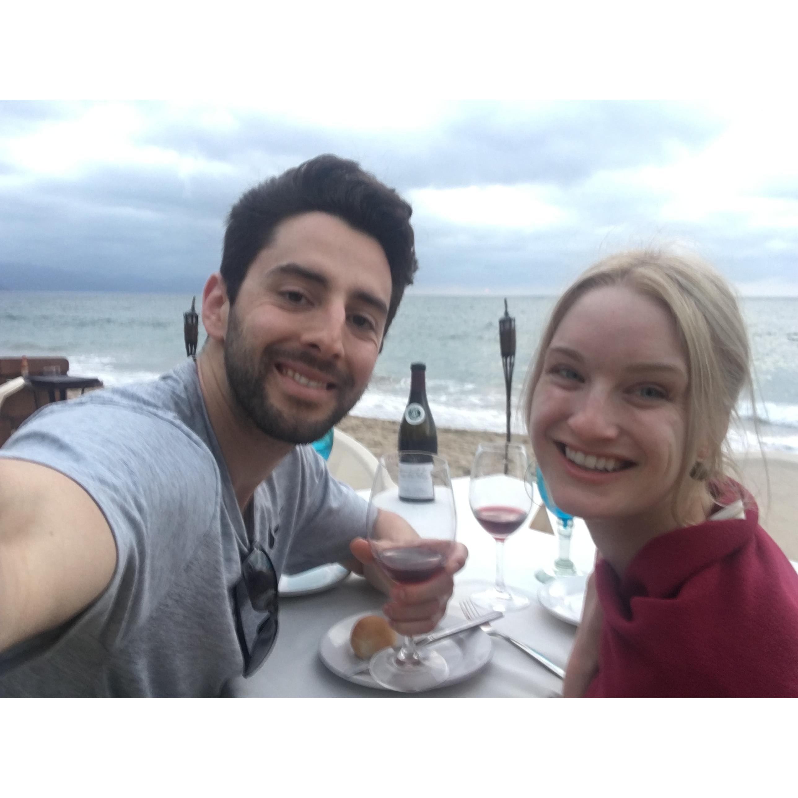 February 17, 2018 - Puerto Vallarta, Mexico
Dinner on the sand with a bottle of wine, our favorite!