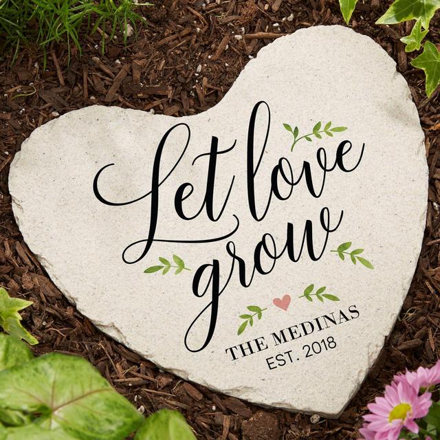 "Let Love Grow" Large Heart Garden Stone