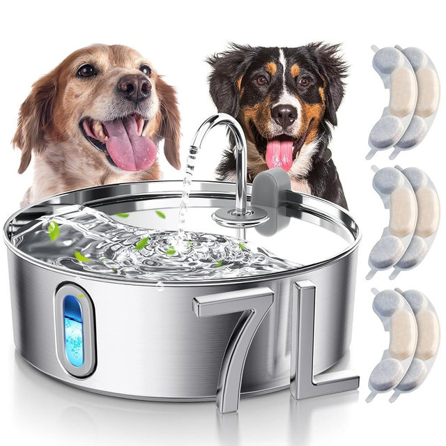 Smartoo Dog Water Fountain for Large Dogs 7L/236oz Stainless Steel Dog Water Bowl Dispenser Automatic Cat Water Fountain with Deeper Drinking Area, Multi-Filtration Pet Fountain with 6 Filters
