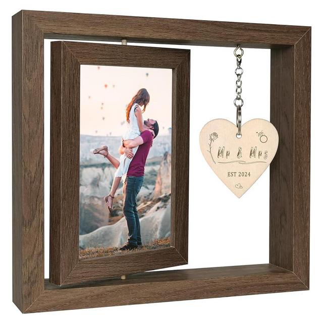 EYITUPC Rotating Floating Mr and Mrs EST 2024 Picture Frame, 4x6 Rustic Picture Frame Cool Bride to Be Bridal Shower Wedding Gifts for Couples Unique 2024