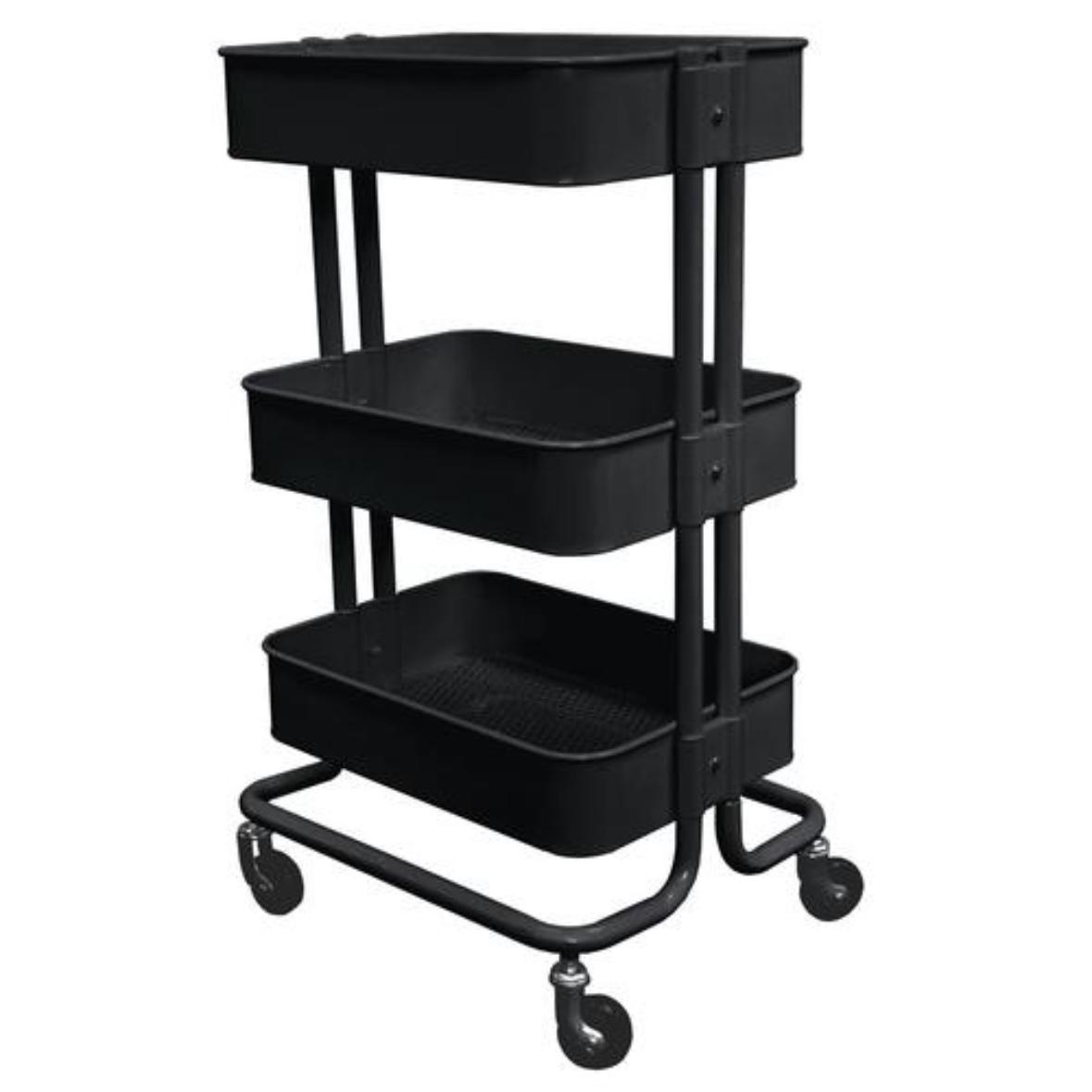 Designer's Image™ Black 3-Tier Metal Utility Cart - 50 lb Capacity