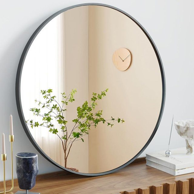 Sweetcrispy Black Round Wall Mirror 30 Inch, Bathroom Mirrors for Over Sink, Wall Decor for Bathroom, Entryway, Bedroom, Vanity