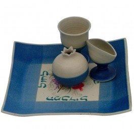 Handmade Ceramic Havdalah Set (Blue)