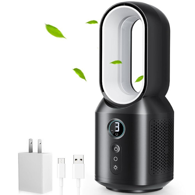 let'me 13 Inch Desk Fan, Small Bladeless Table Fan, 106° Oscillating Fan Touch Control with 3 Speeds and Night Light, Quiet Desk Fan for Personal, Office, Nightstand