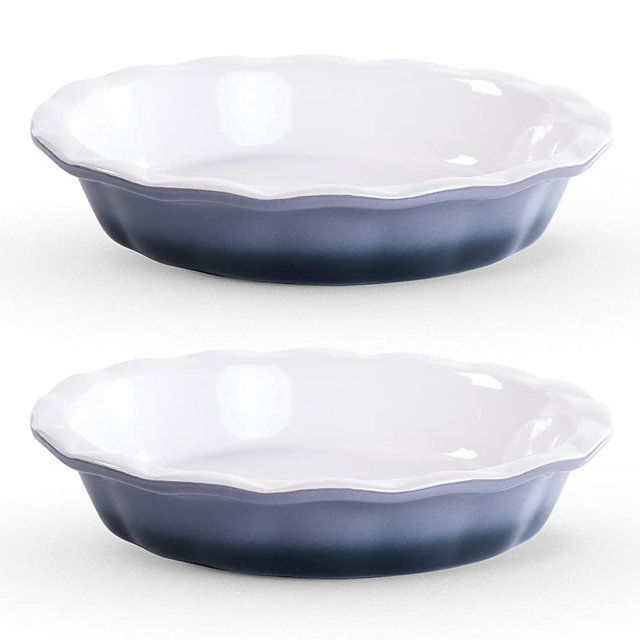 Pie Pans for Baking, Lareina Ceramic 9 Inch Deep Pie Dish with Rippled Edge for Apple Pie, Pecan Pie, Chicken Pot Pie, Colorful and Durable Pie Plate, Set of 2, Grey