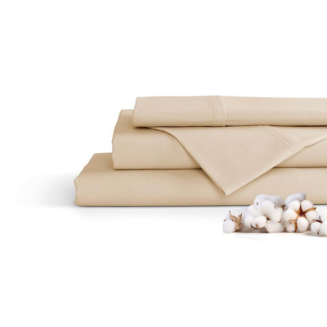 100% Cotton Percale Sheets Full Size, Cream, Deep Pocket, 4 Pieces Sheet Set - 1 Flat, 1 Deep Pocket Fitted Sheet and 2 Pillowcases, Crisp Cool and Strong Bed Linen