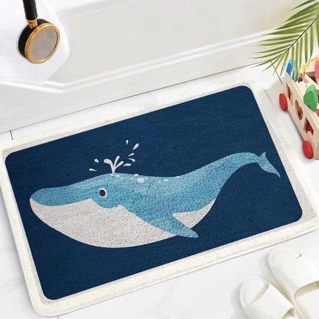 Funny and Cute Blue Whale Bathroom Rug,Fluffy Bath Mat,Rectangular Soft Microfiber Blanket Surface,Non-Slip,Machine Washable,Bedroom,Living Room, Bathroom Decor 16x24 inch
