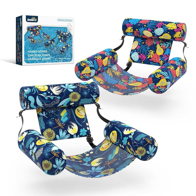 Sunikko X Pool Floats Chairs Adult, 2 Packs Inflatable Pool Lounge Chairs, Blow up Pool Floats for Adults, Hawaii Flower Pattern Floats for Pool Floating