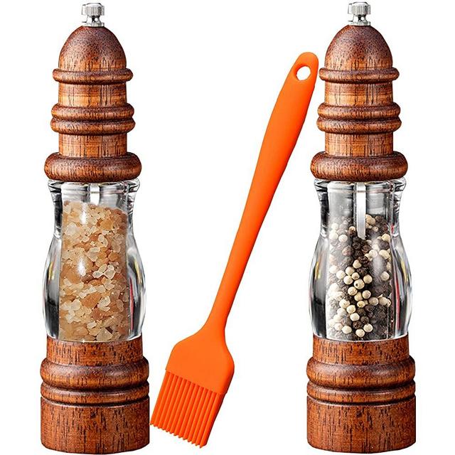 Premium Wood Salt and Pepper Mill Set,ANDONG Wooden Salt and Pepper Grinder Set,Adjustable Ceramic Core-Salt Mill and Pepper Mill,Pepper and Salt Grinder,for sea salt,peppercorn-8.6 Inches-Pack of 2