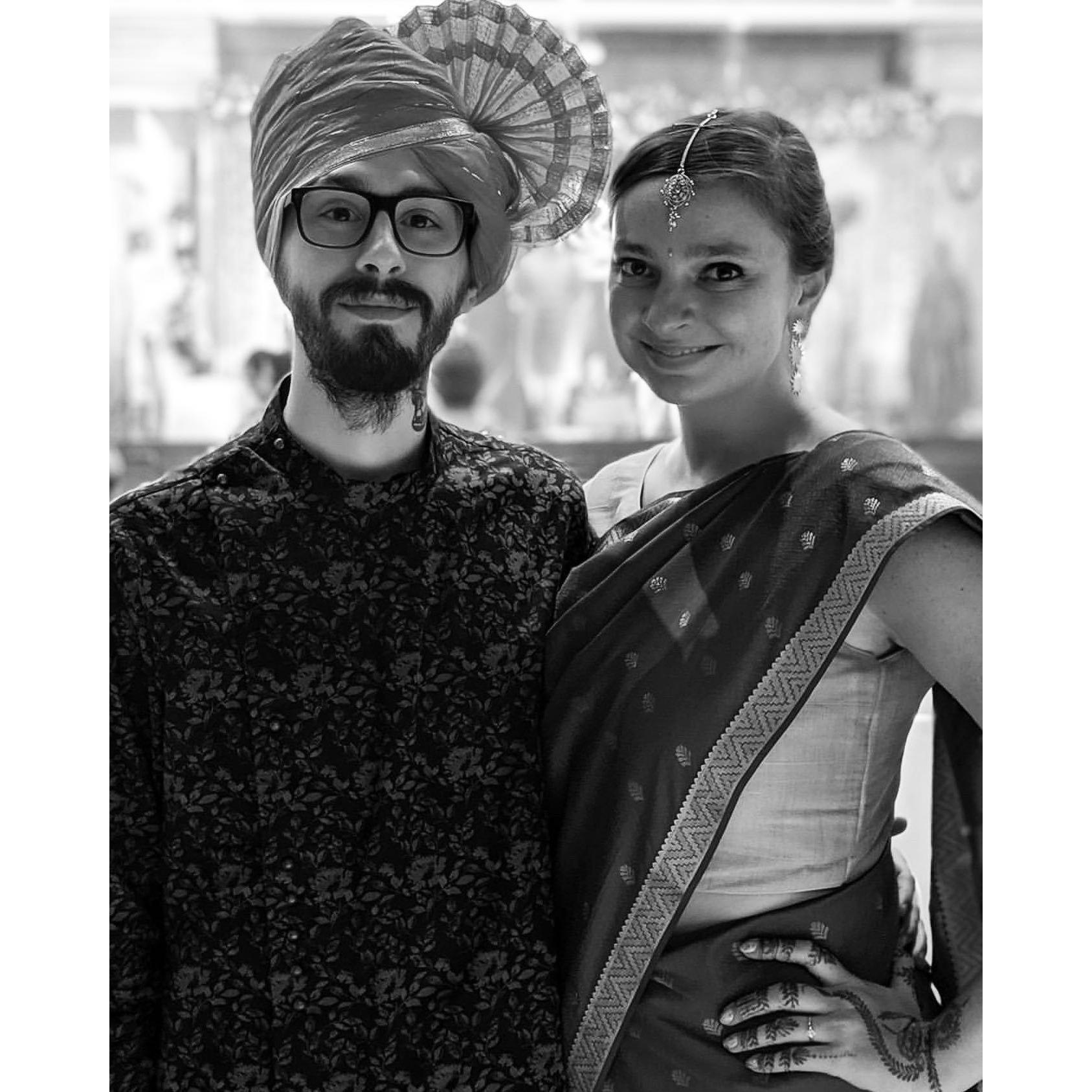 All dressed up in India for our friends' wedding, 2019.