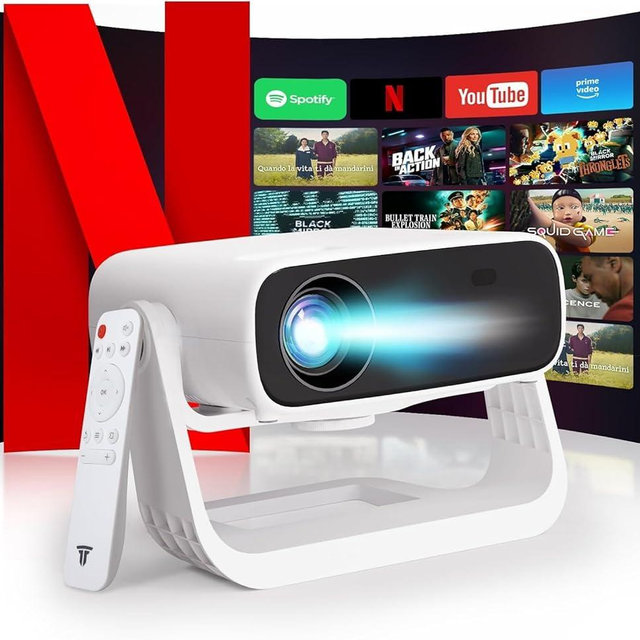 Wielio Smart Projector with WiFi 6 and Bluetooth Built-in Apps - 4K Support Portable Bedroom Mini Projector Native 1080P , 2025 New Auto Keystone & Zoom Home Theater Cinema Movie Proyector, 120° Stand