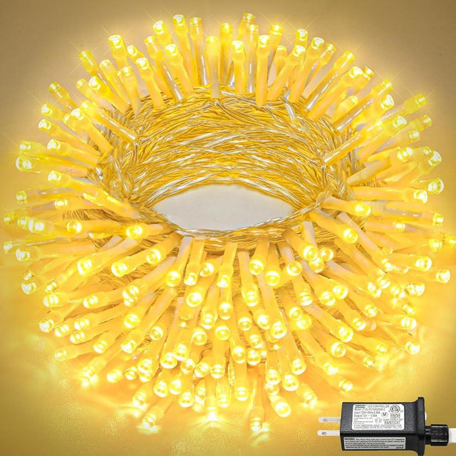Nielfoi 100FT 300 LED String Lights Outdoor, Connectable Christmas Lights Indoor Waterproof with 8 Modes, Plug in Clear Wire Christmas Tree Light for Bedroom Patio Wedding Party Decor, Warm White
