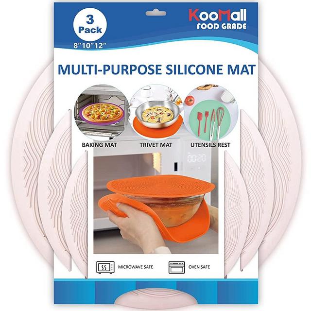 KooMall 12 10 8 Inch Multi-use Microwave Mat, Trivet, Pot Holders, Drying, Baking, Place Mat, Utensils Rest, Silicone Cover Pad for Hot Pot Pan Bowl Plates Dishes Kitchen Counter, Heat Resistant,Beige