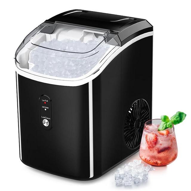 Nugget Ice Maker Countertop, Portable Crushed Ice Machine, Self Cleaning Ice Makers with One-Click Operation, Soft Chewable Pebble Ice in 7 Mins, 34Lbs/24H with Ice Scoop for Home Bar Camping RV