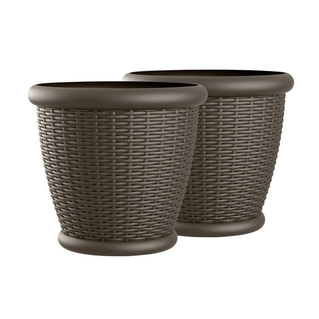 18" Willow Resin Wicker Decorative Planter 2 Pack - Brown - Suncast