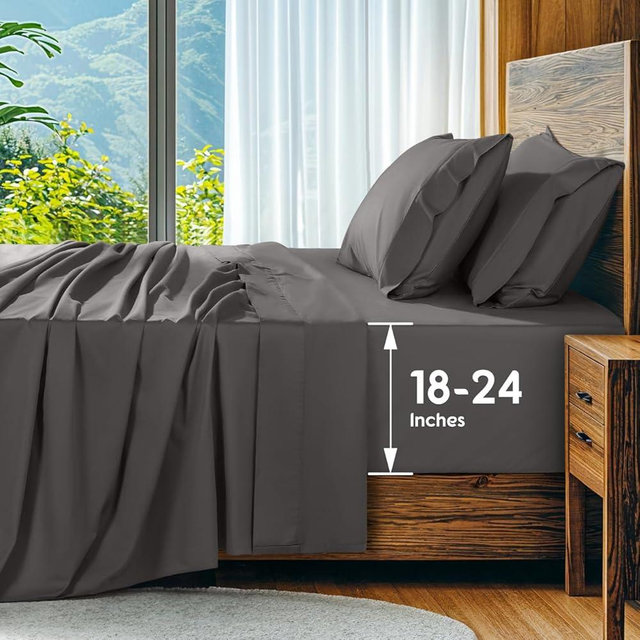 SONORO KATE 100% Egyptian Cotton Sheets Set, Extra Deep Pocket up to 18"-24",1000 High Thread Count, Soft & Breathable 5-Star Hotel Sateen Bed Sheets - 4 PC (Dark Grey,King)
