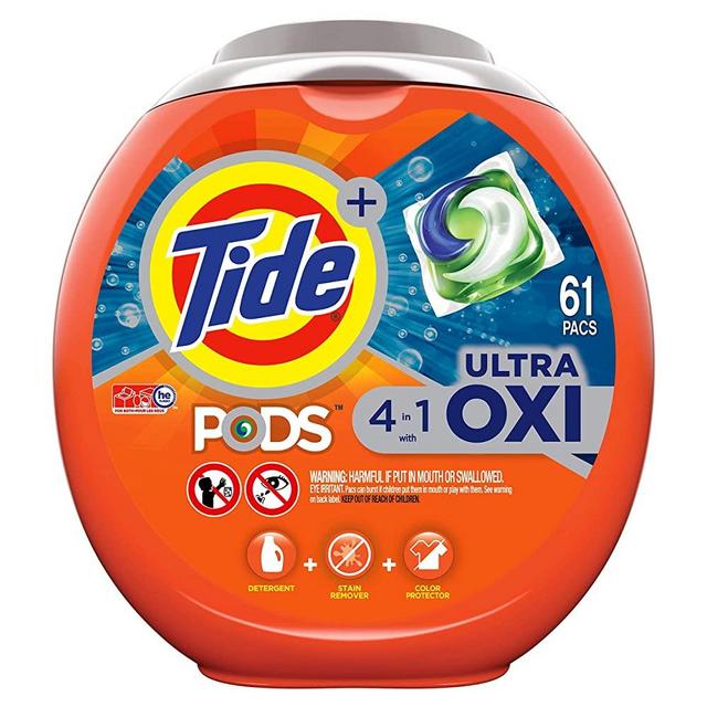 Tide PODS 4 in 1 Ultra Oxi Laundry Detergent Soap PODS, High Efficiency (HE), 61 Count