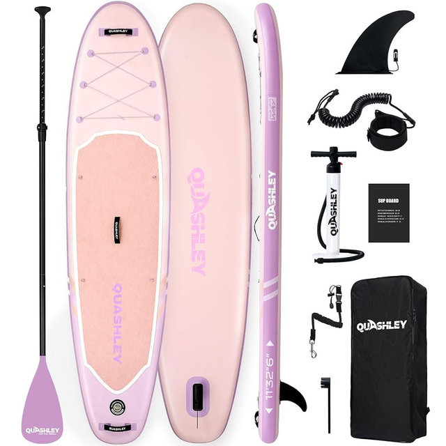 Quashley Inflatable Stand Up Paddle Board,Inflatable Paddleboards 32/34 Inch Wide,All Around SUP for Beginners with Lightweight Paddle,Hand Pump,Backpack,Leash,Durable & Portable iSUP Board