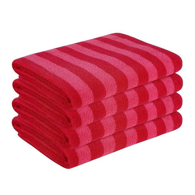 Organix Multi-Color Stripe Beach & Pool Towel - 4 Pack Large 100% Cotton Beach Towel - Soft & Highly Absorbent Colorful Contrast Adult Luxury Towels 36" x 72" - Rani Pink