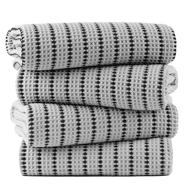 POLYTE 430 GSM Microfiber Oversize Quick Dry Lint Free Bath Towel, 60 x 30 in, 4 Pack (Waffle Weave)
