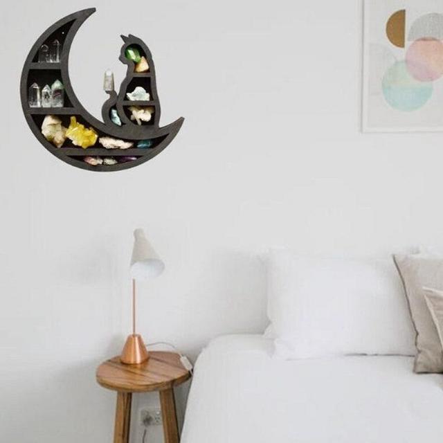 Cat Crystal Shelf | Moon Display Shelf | Crystal Display | Cat Shelf | Spooky Decor | Crescent Moon Shelf | Goth Decor | Crystal Storage