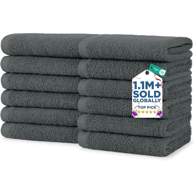 DAN RIVER 12 Pack Wash Cloths for Showering [12x12] - 100% Cotton Washcloths Premium Quality Flannel Face Cloths for Bathroom, Highly Absorbent and Soft Feel Wash Clothes, Grey