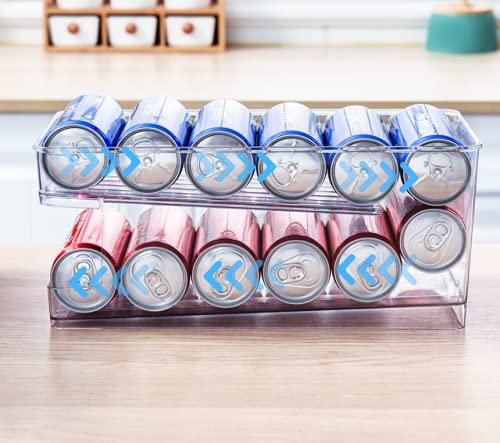 2-tier Auto Rolling Down Soda Can Organizer for Refrigerator Freezer Countertop Pantry Cabinets,Beverage Dispenser Rack,Clear Plastic Container