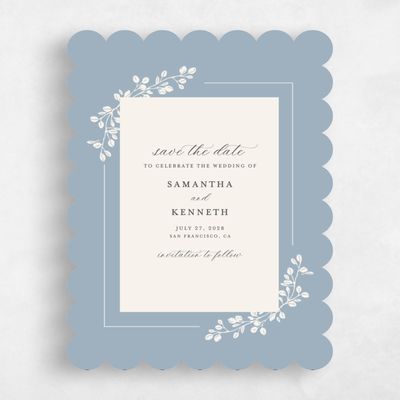 Blue Scalloped Wedding Save the Date - Viola Portrait
